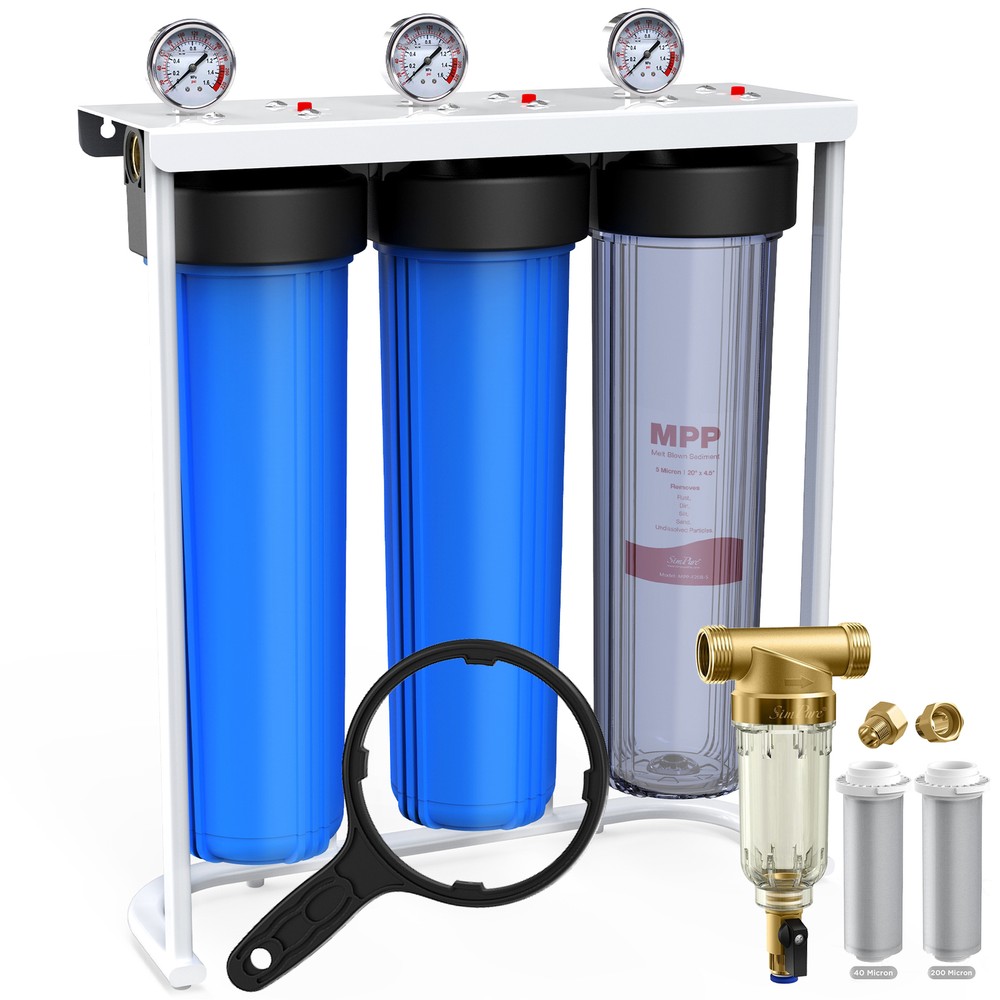 4-Stage Big Blue Whole House Water Filter System + Sediment Spin Down Pre-Filter