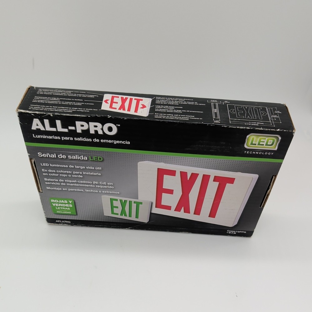 APLX7RG ALL-PRO EXIT AND EMERGENCY LIGHTING LED EXIT SIGN /RED & GREEN LETTERING
