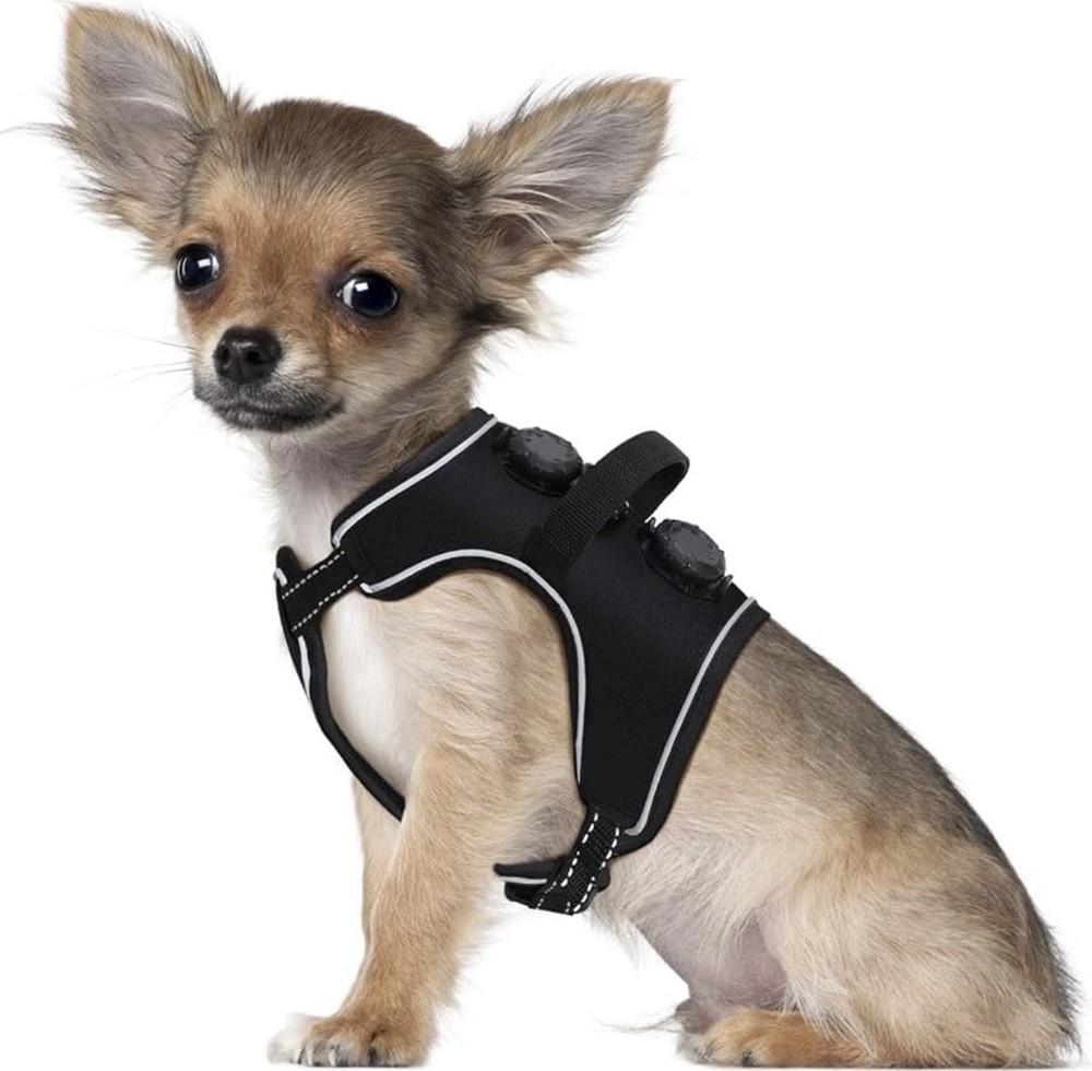 Premium Padded Dog Harness, No Pull Reflective Knob Adjustment, Black (Medium)