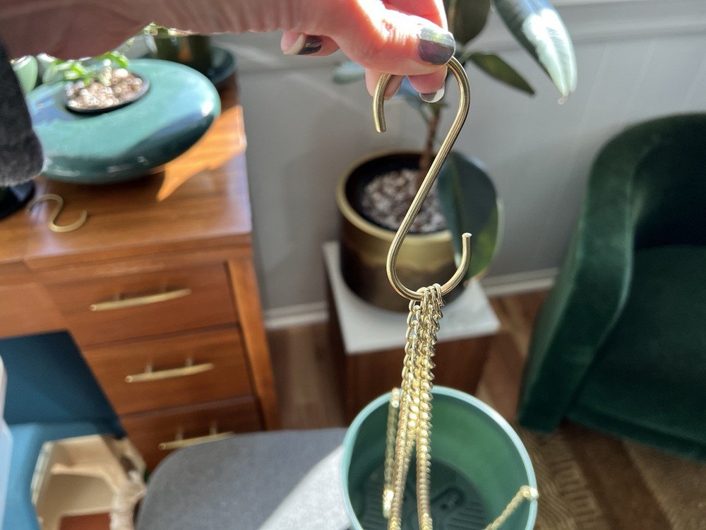 Dark Green Hanging Planter With Brass Chain