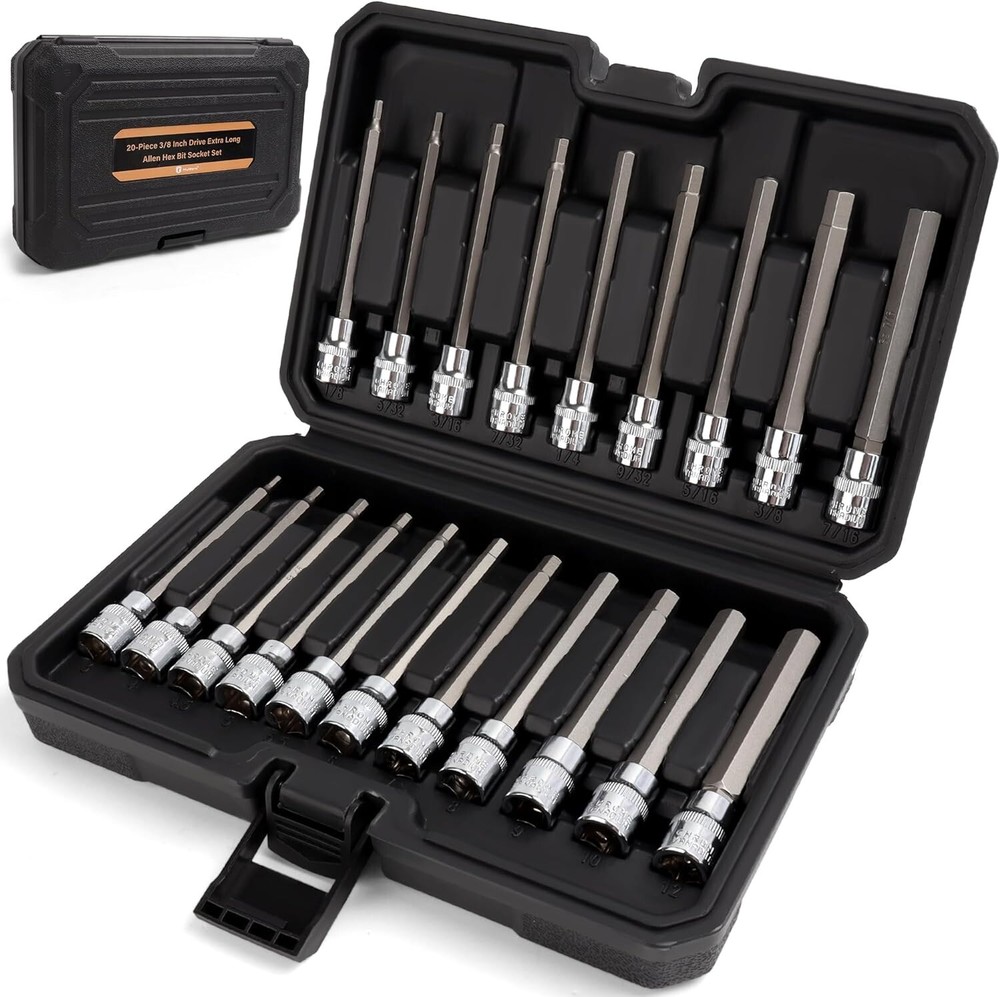 Durable Chrome Vanadium 20PC Allen Hex Bit Socket Set with Protective Case