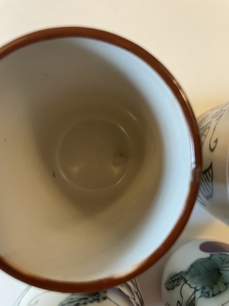 Vtg Ceramic Pitcher & Cups | Hand Painted Grape Design Jug Glasses