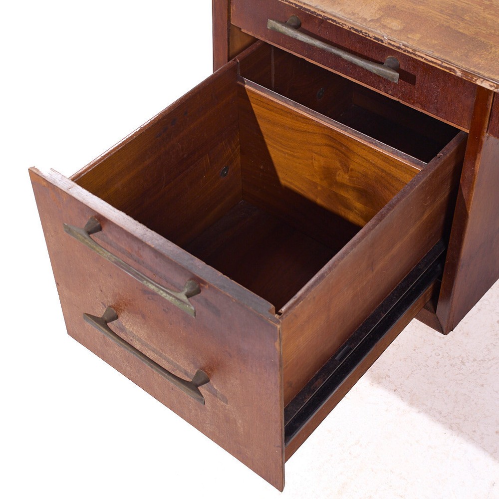 Jens Risom Style Jackson Mid Century Cane and Walnut Executive Desk
