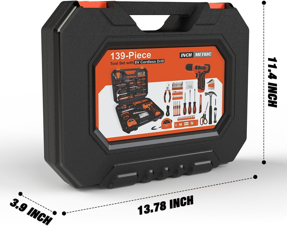 139-Piece Tool Set - Tool Kit with 8V Cordless Drill Driver in Toolbox Storage C