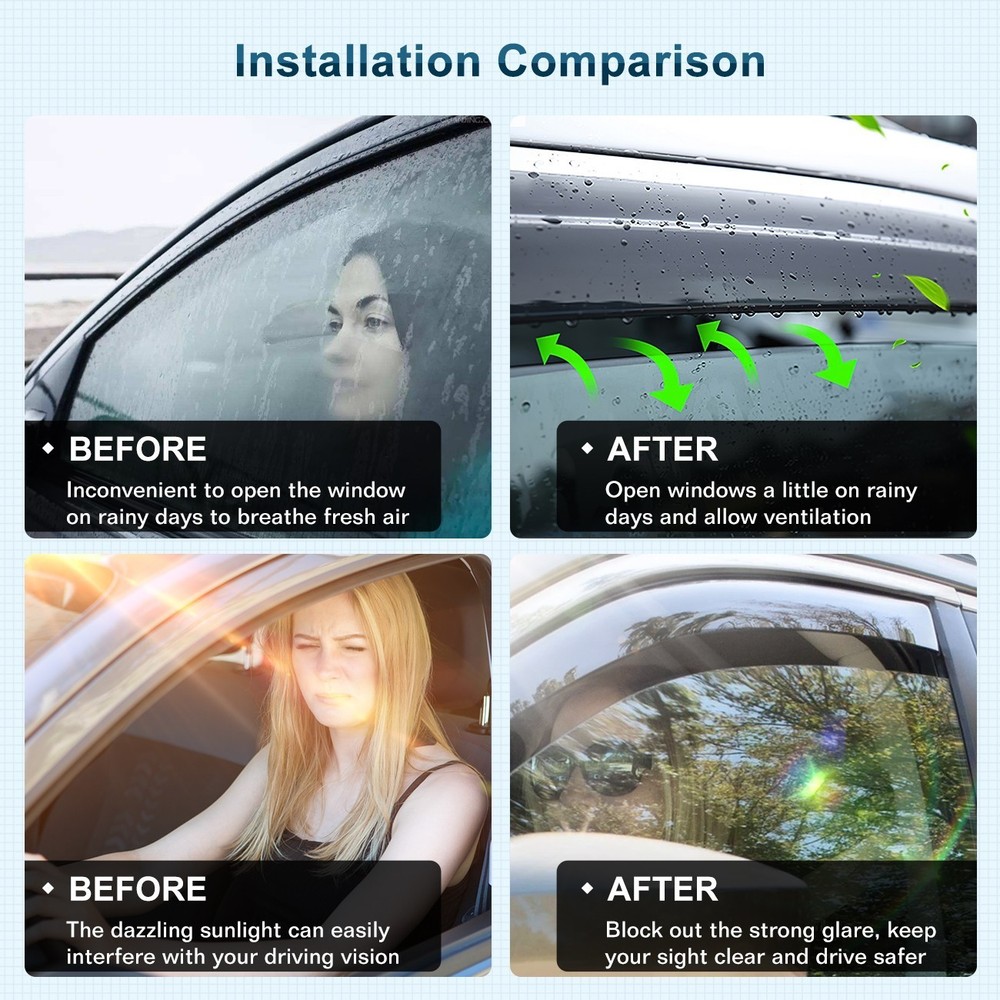 4 pcs Window Vent Visor Sun Rain Guards For 2007-2017 Jeep Wind Deflectors