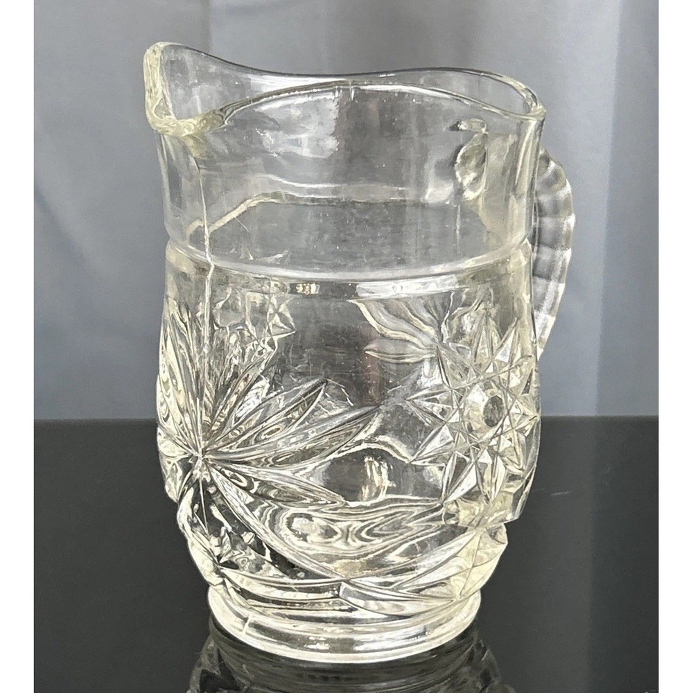 Anchor Hocking Clear Glass Pitcher Starburst Pattern Handle Spout Small Server