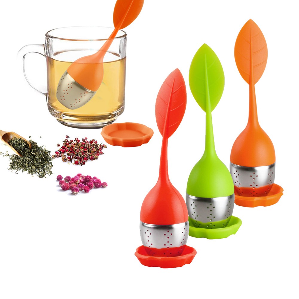 Silicone Loose Leaf Tea Infuser Stainless Spice Filter Diffuser Orange+Green+Red