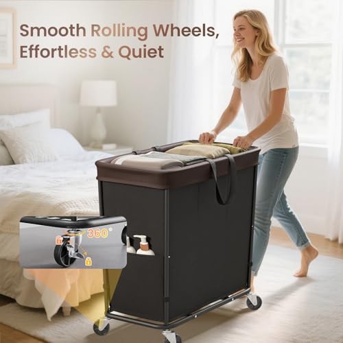 Laundry Basket with Wheels, 3-Section Rolling Hamper for 320L Black-3 Section