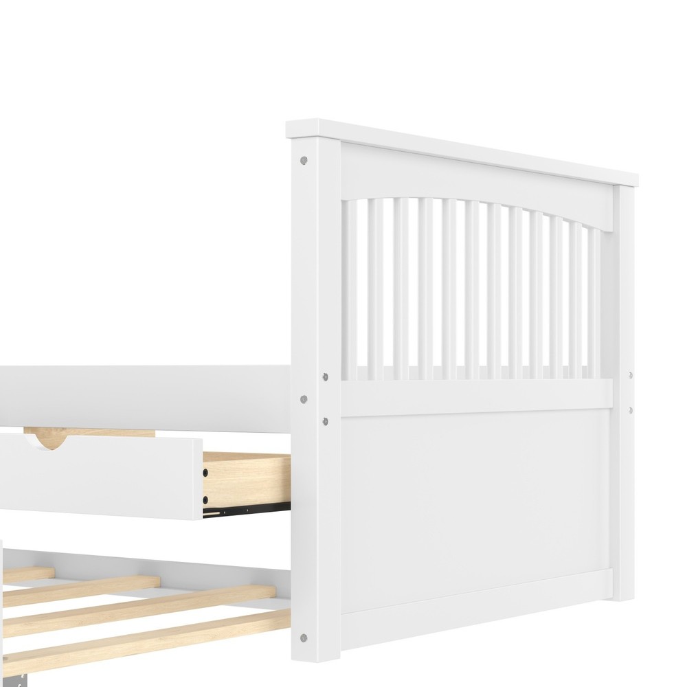 Modern Twin Size Solid Wood Platform Bed Frame Daybed with Trundle and 3 Drawers