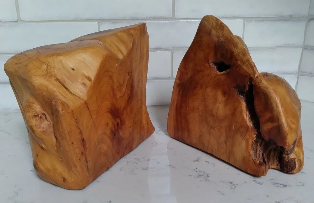 Rustic Wooden Bookends  Natural Fir