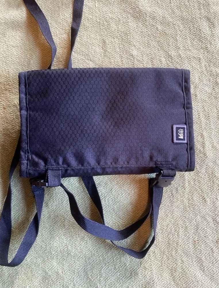 REI RFID tri-fold travel wallet with strap