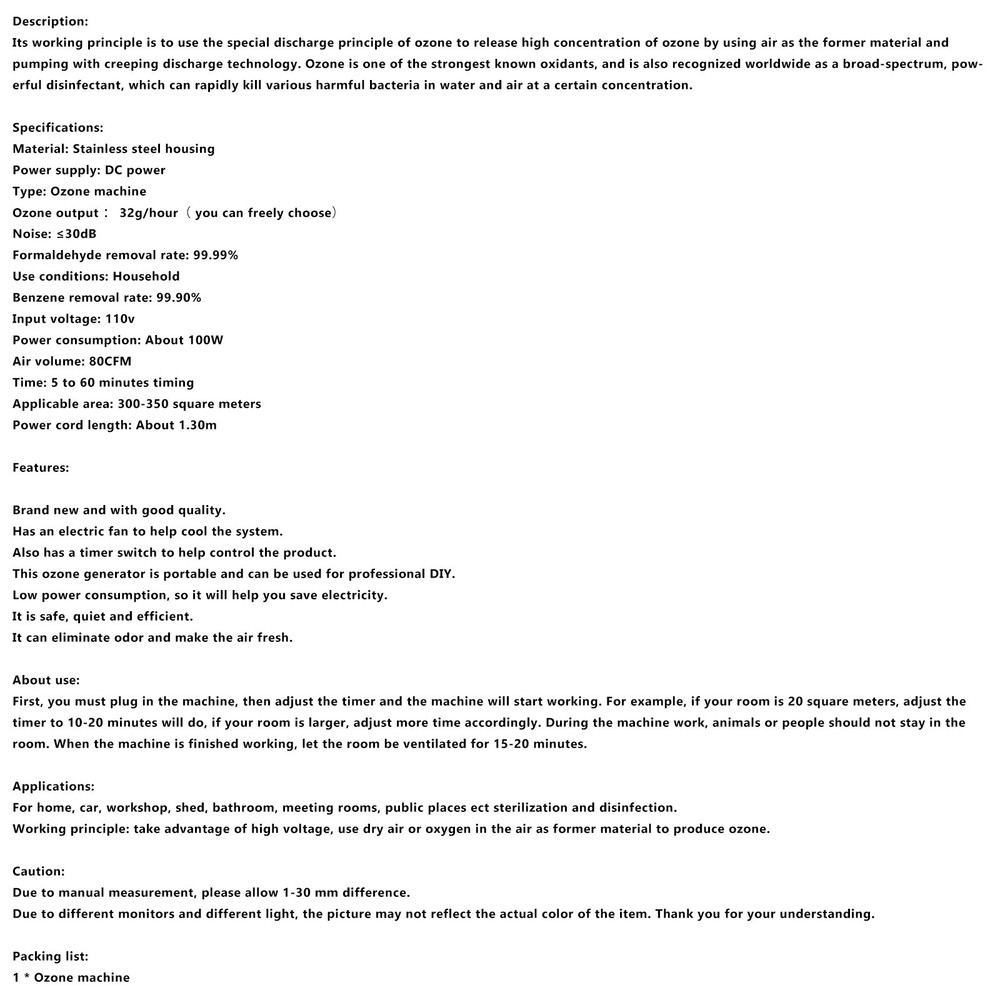 Ozone Generator Machine Pro Air Purifier Ionizer Ozonator 32g/h E4
