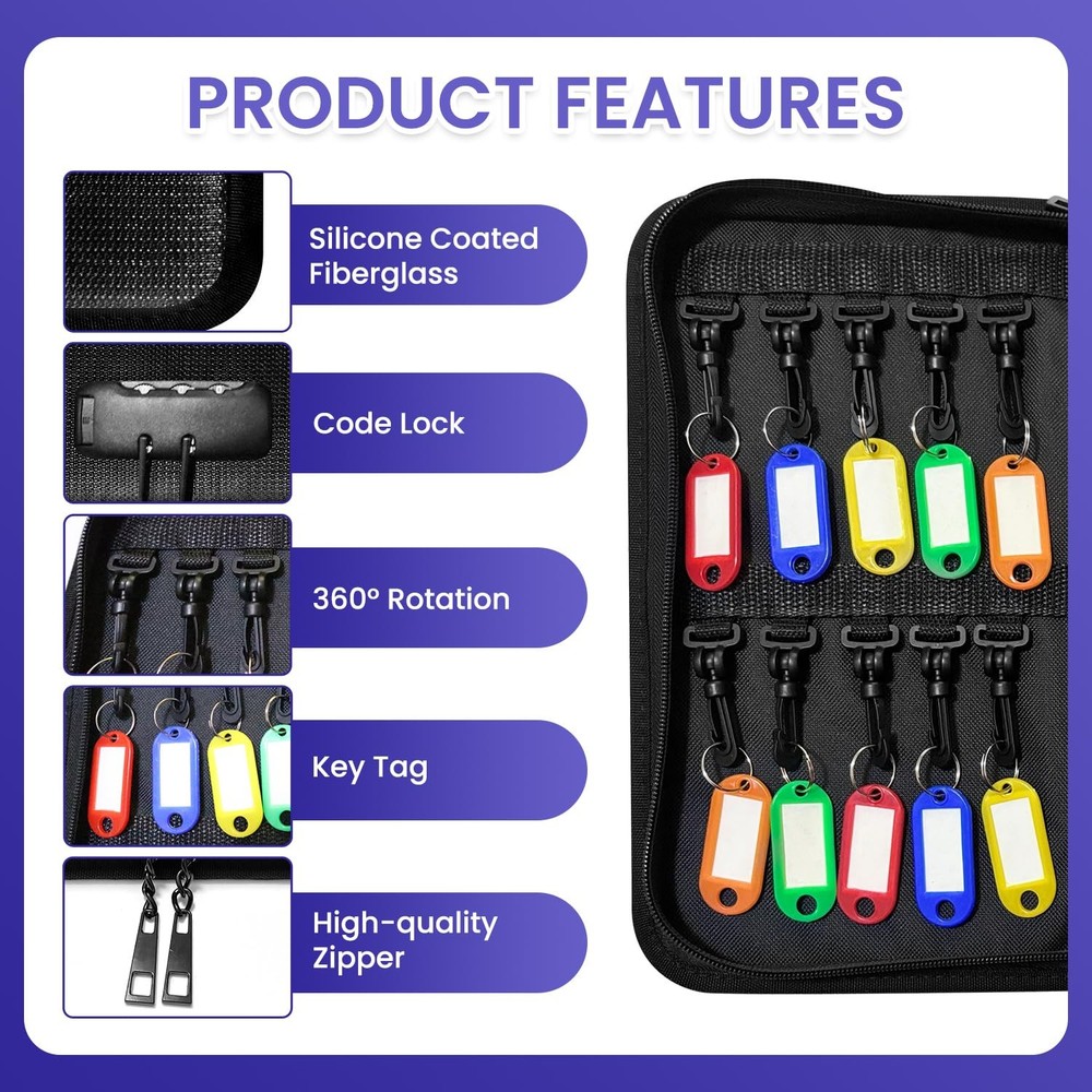 20 Position Key Organizer Combination Lock Waterproof Fireproof Storage Case