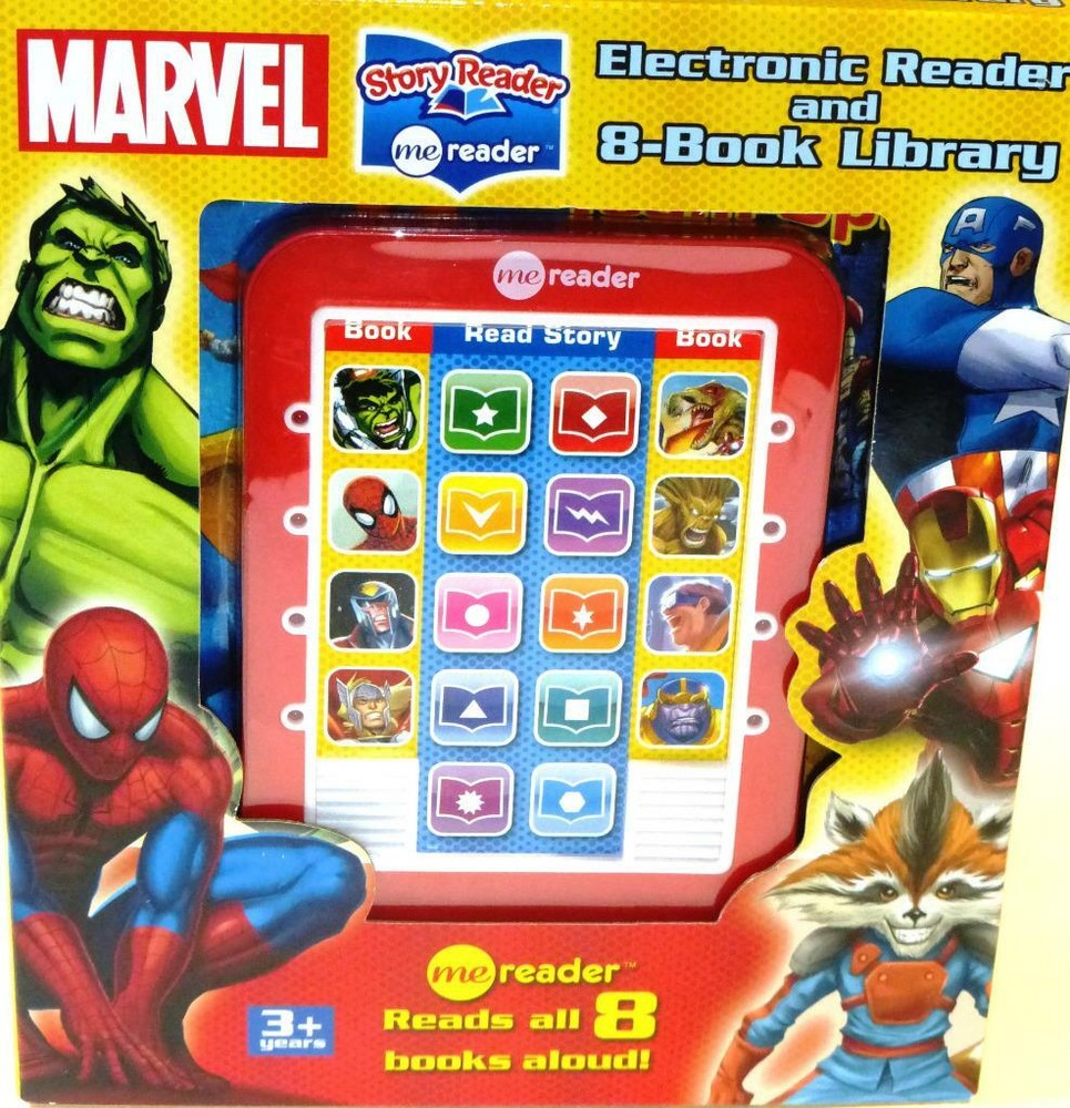 Marvel Electronic Me Reader & 8 Books Library Avengers Guardians Spider Man New