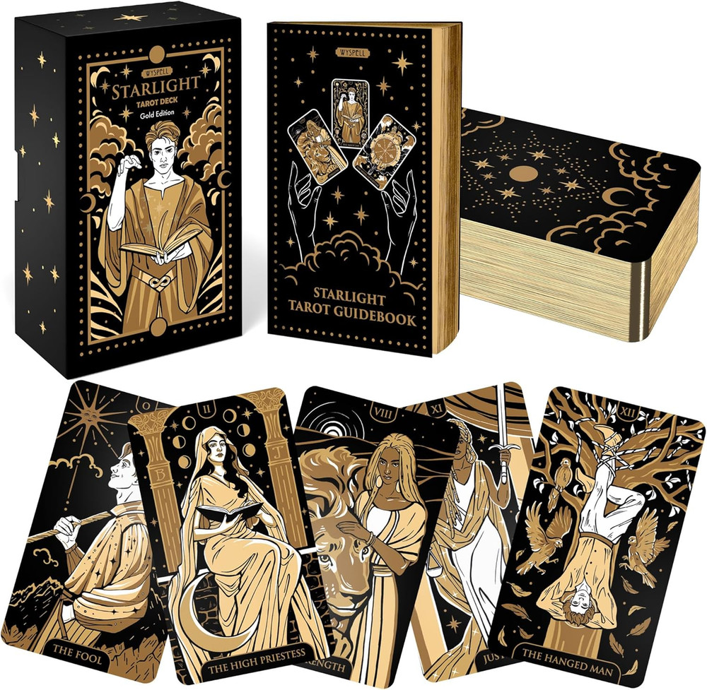 Starlight Tarot Deck with Guide Book - Unique Tarot Card for Beginners (Gold)