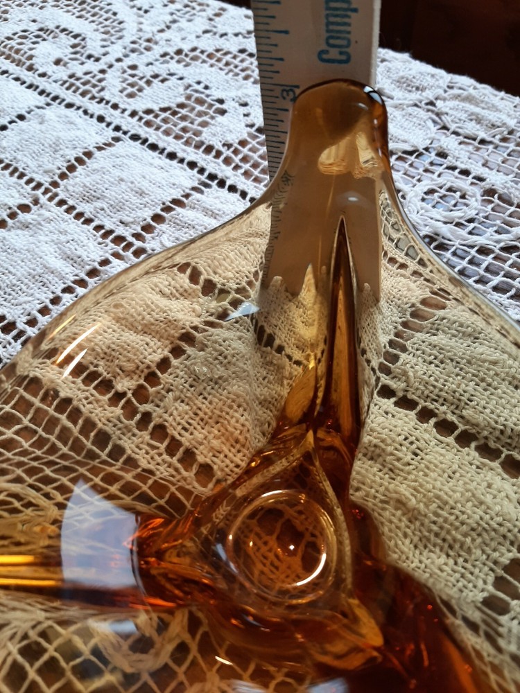 VIKING EPIC MCM Retro Amber Glass dish, triangular base/design, 3 FINGER SPIKES