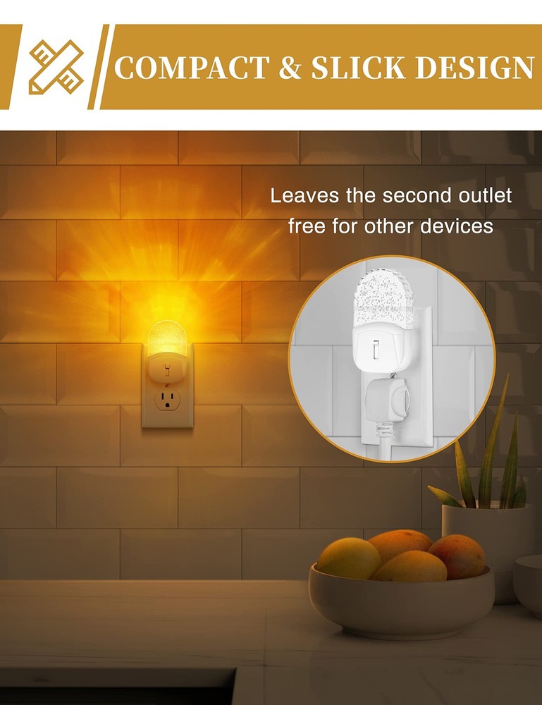 Night Lights Plug Into Wall [2 Pack], Amber Warm 2 Packs, Yellow