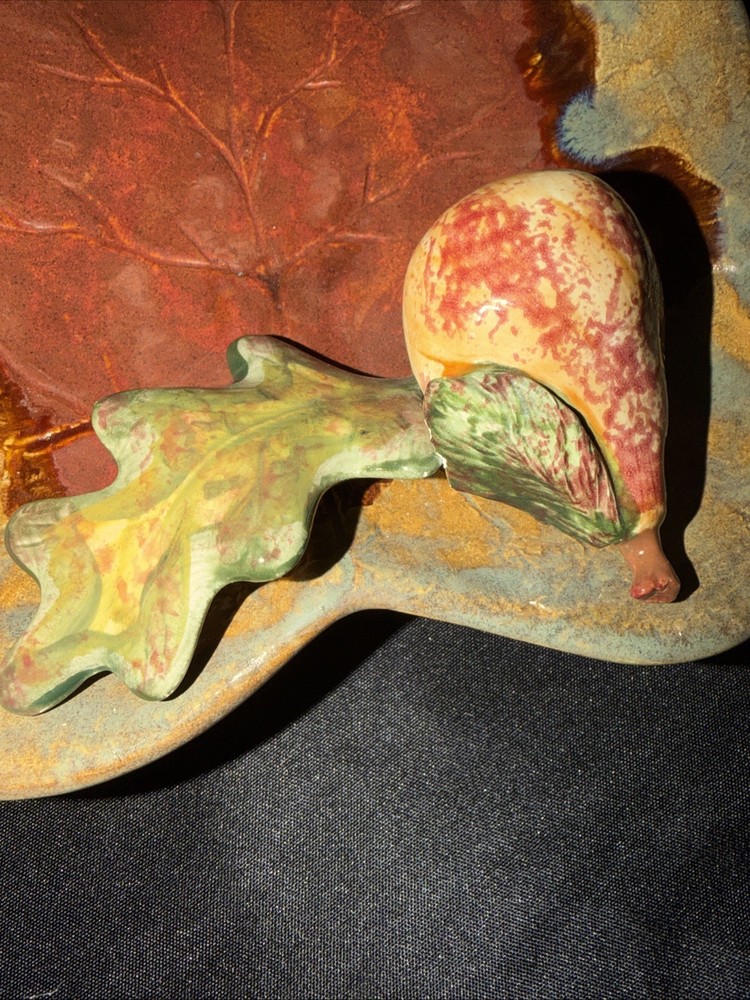 Leaf Shaped Pottery Dish with Pear