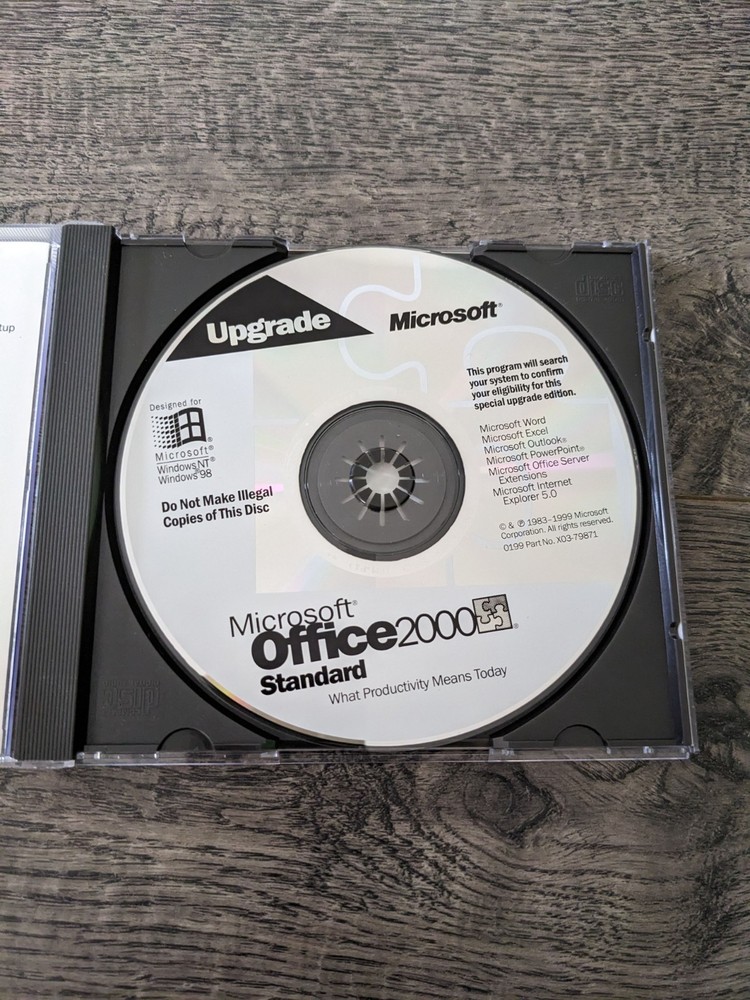 Microsoft MS Office 2000 Standard Edition Upgrade Install CD Key Vtg w case