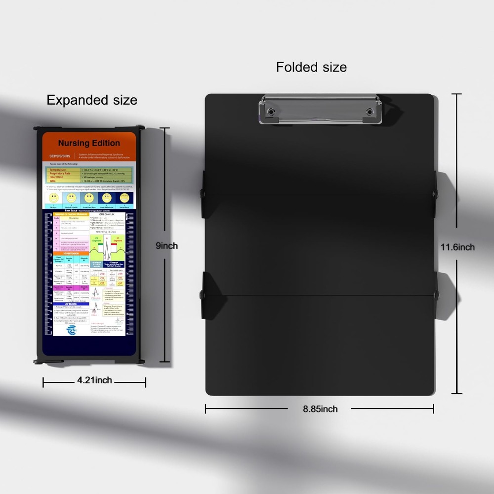 Nursing Clipboard Foldable Pocket Size-Nursing Edition Cheat Sheets Aluminum