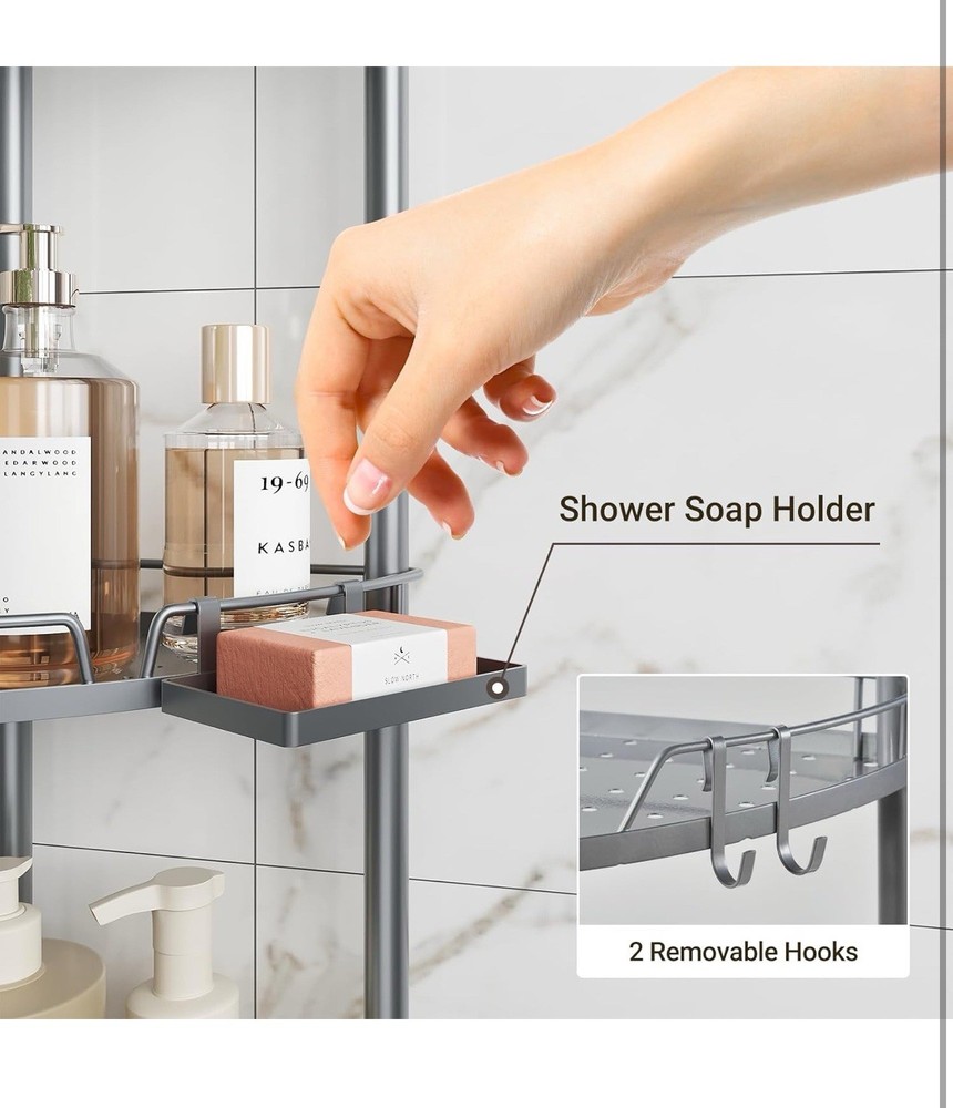 3 Tier Corner Shower Caddy Standing Rustproof Metal Organizer Adjustable ELYKEN