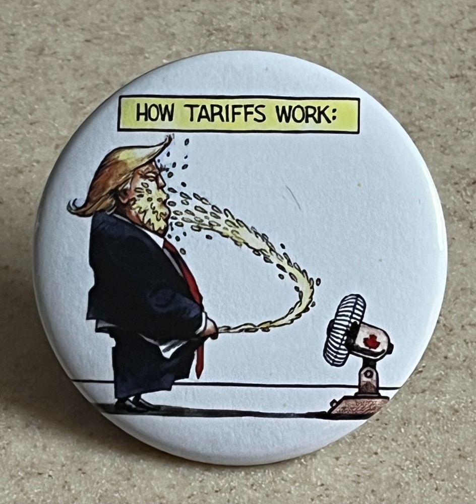 Trump Tariffs pin-backs, 2-pack, 1 1/2 inch.