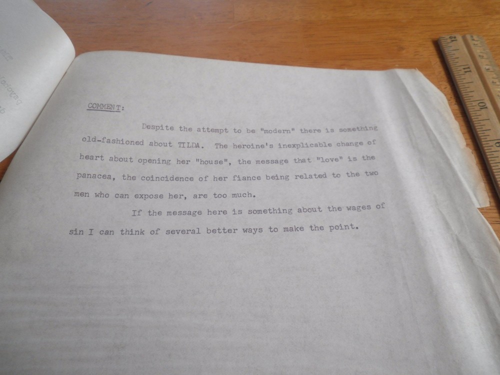 1960's Script reading synopsis Elizabeth Kata Tilda treatment