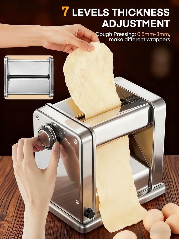 Electric Pasta Maker Machine Stainless Steel 7-Setting Adjustable Thickness