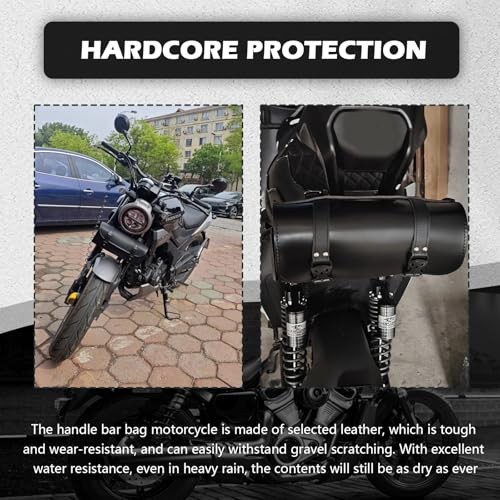 Leather Motorcycle Handlebar Bag,Large Capacity Front Fork Bag for Motorcycle