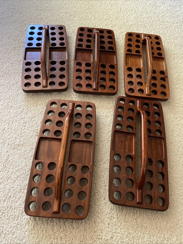 5 Piece Communion Tray Lot 32 Hole With Bread Plates Rectangular