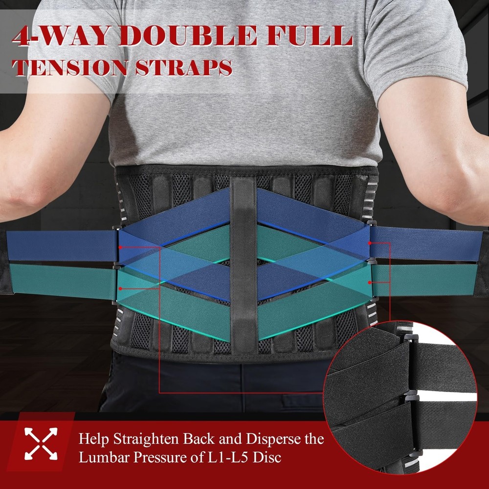 Plus Size Back Brace with 7 Bionic Metal Stays, Strong Support for Lower Back...