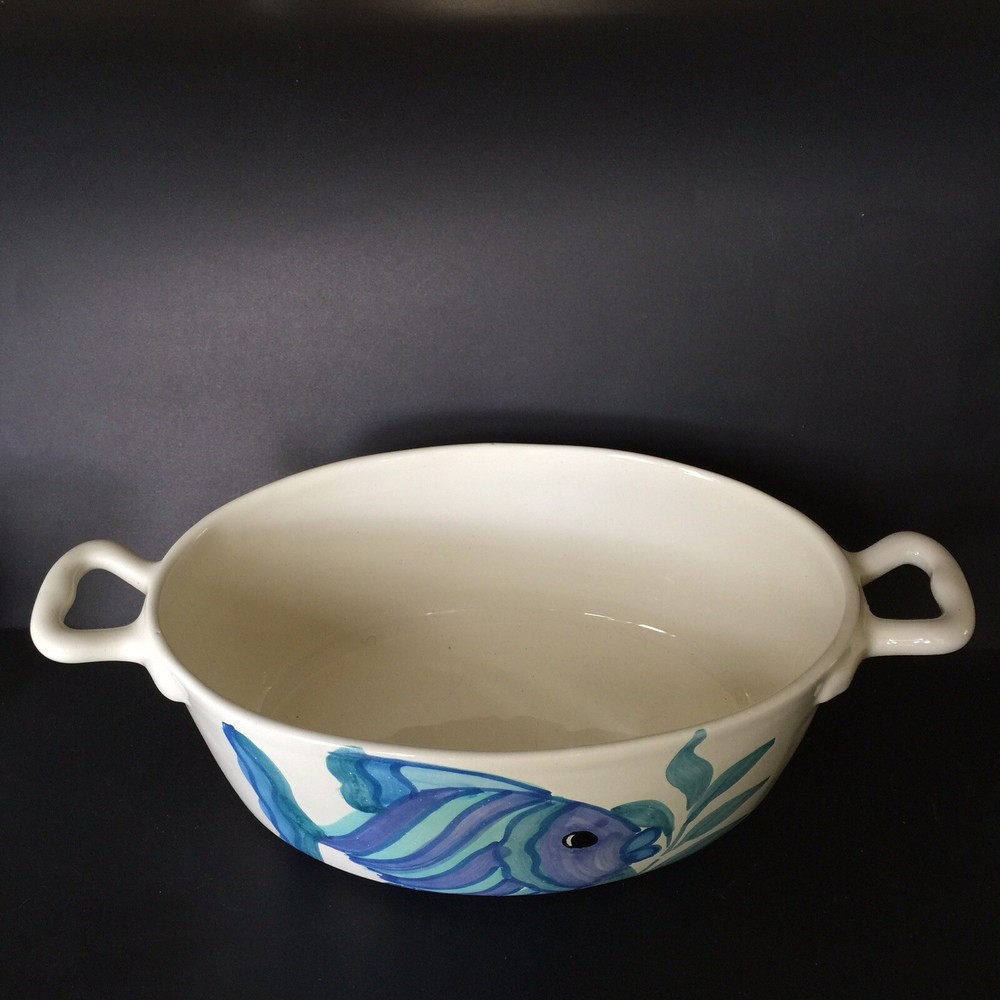 Hand Painted Blue Fish Ceramic Large Serving Dish
