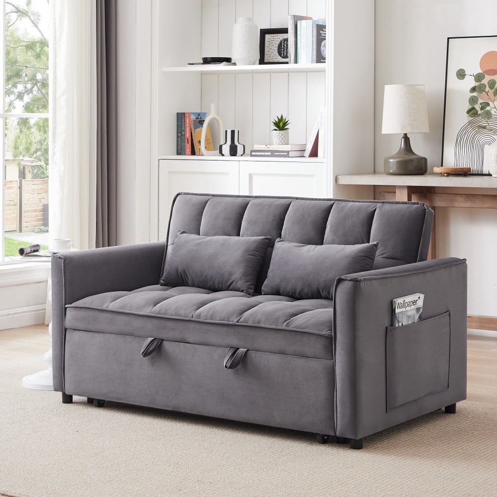 3-in-1 Convertible Sofa Bed with Adjustable Back, Storage, Greige
