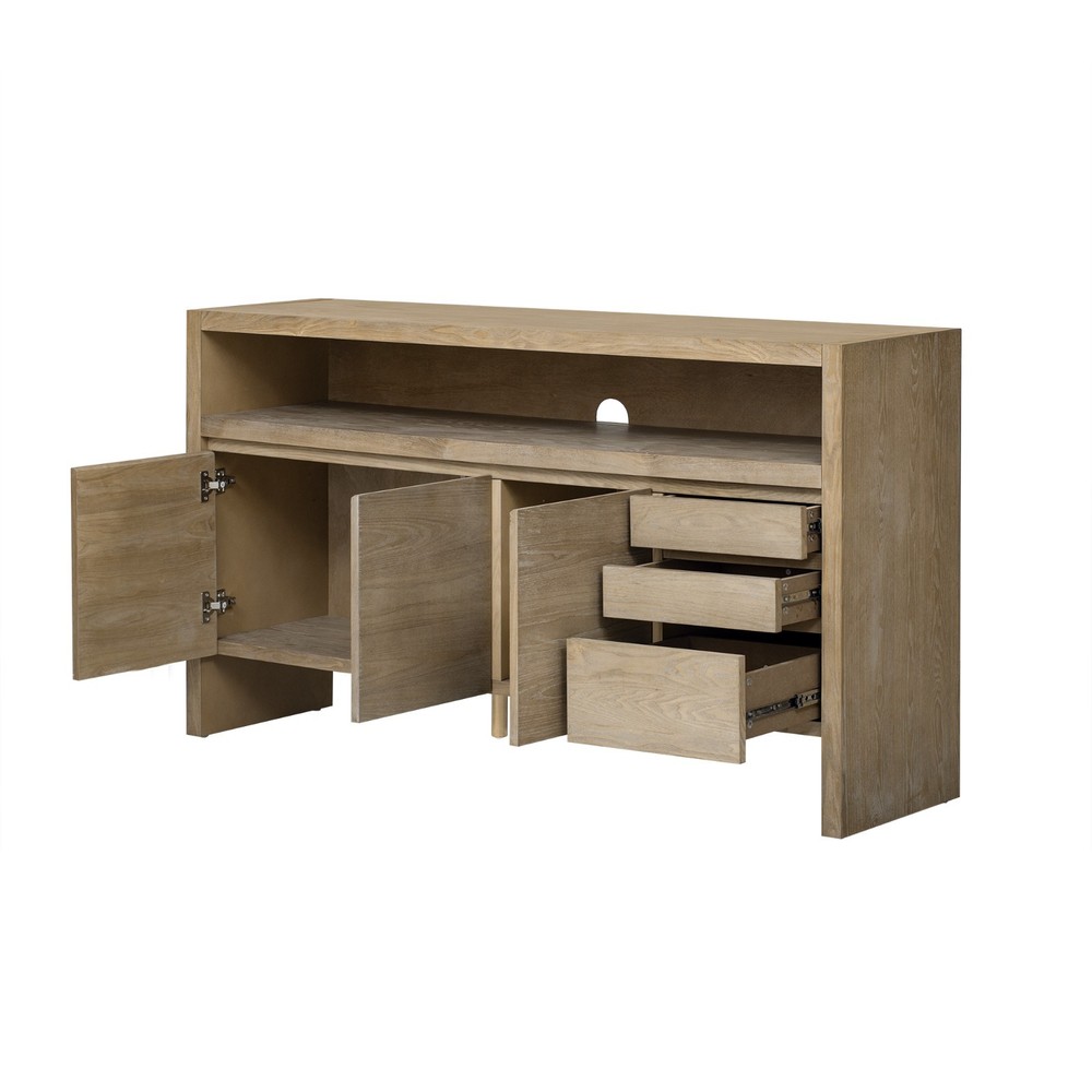 Modern Solid Wood Sideboard Storage Cabinet Console Table With 3 Doors 3 Drawers