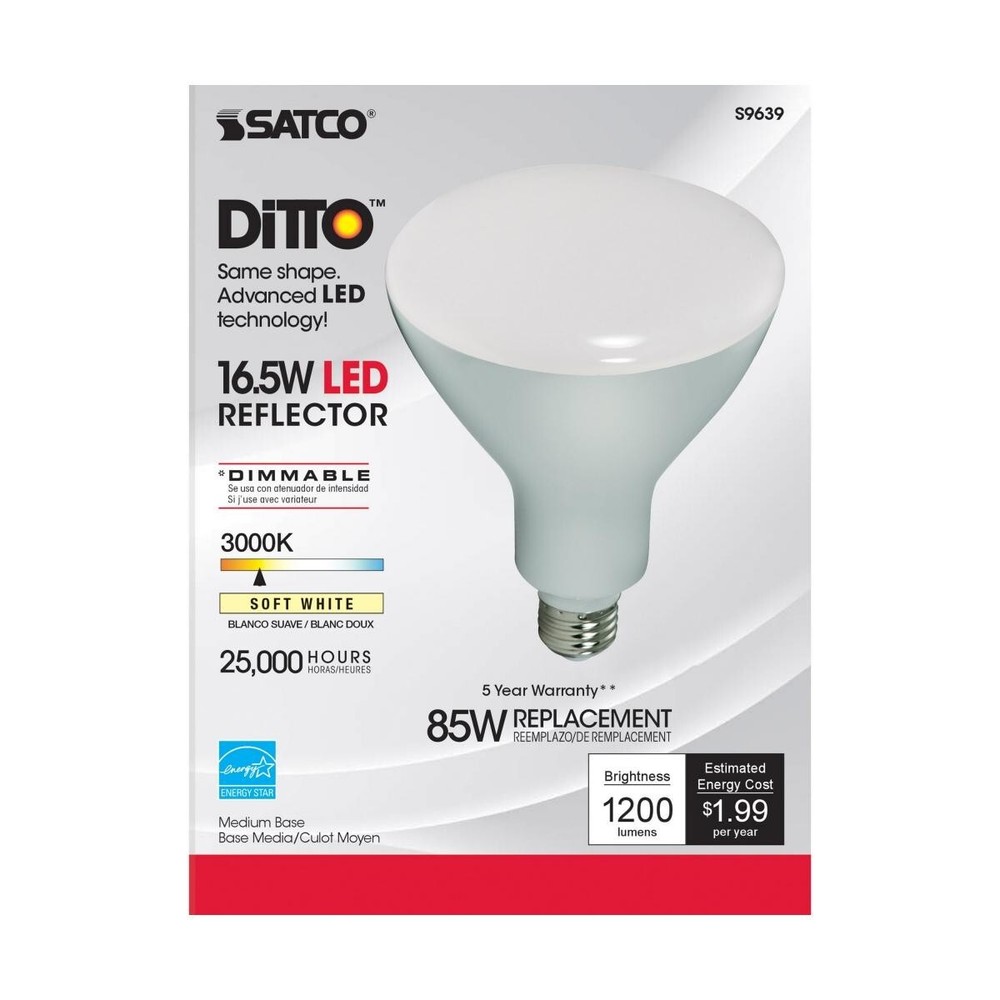 Satco S9639 - 16.5 Watt LED BR40 Dimmable Reflector Bulb - 120 Volts (6 Pack)