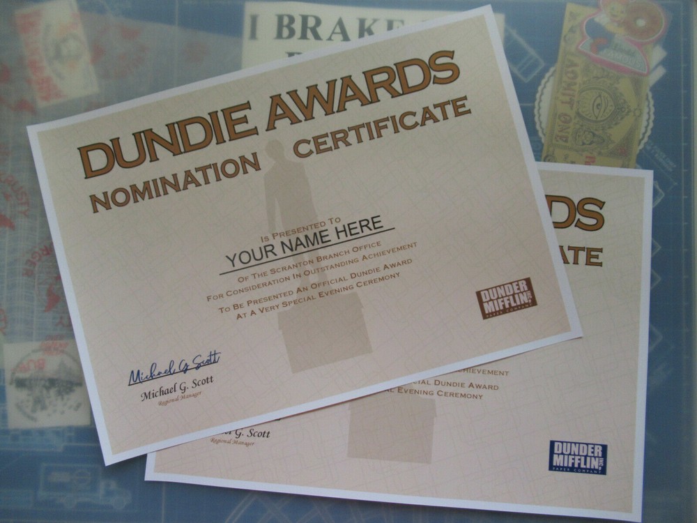 The Office - Dundie Award Nomination Certificates ( Personalized )