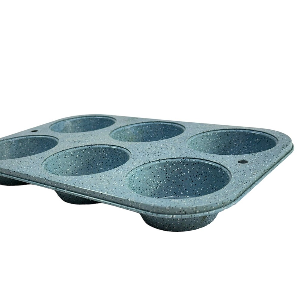 Enamelware Teal Speckled Cupcake Pan 6 Cup 7"x10.5"