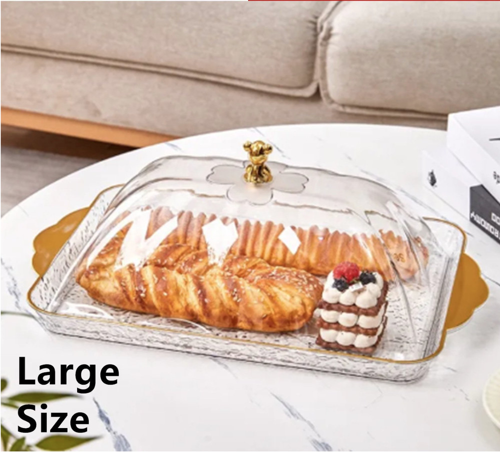 Large Rectangular Cake Plate Dome Lid Plastic Serving Tray Bread Display