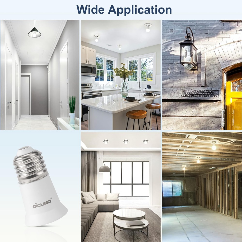 DiCUNO E26 3CM/1.2 Inch Socket Extender, Lamp Bulb 4-Pack, White