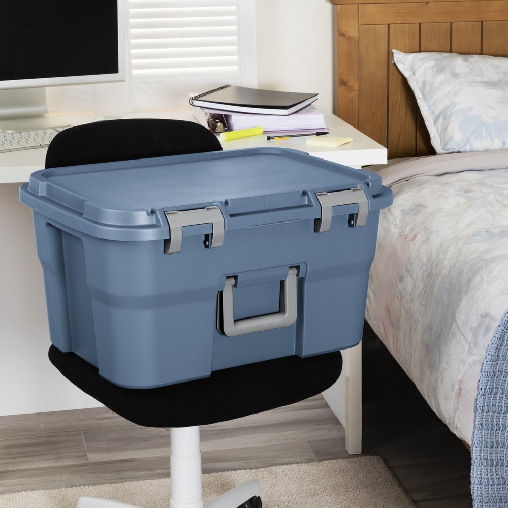 14 Gallon Footlocker Storage Bin, Heavy Duty Plastic Storage Trunk Container,