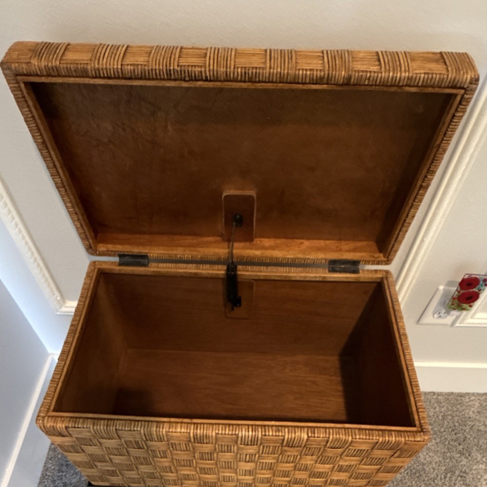 Rectangular Wicker Chest with Metal Stand, Basketweave, Brown, Modern Style