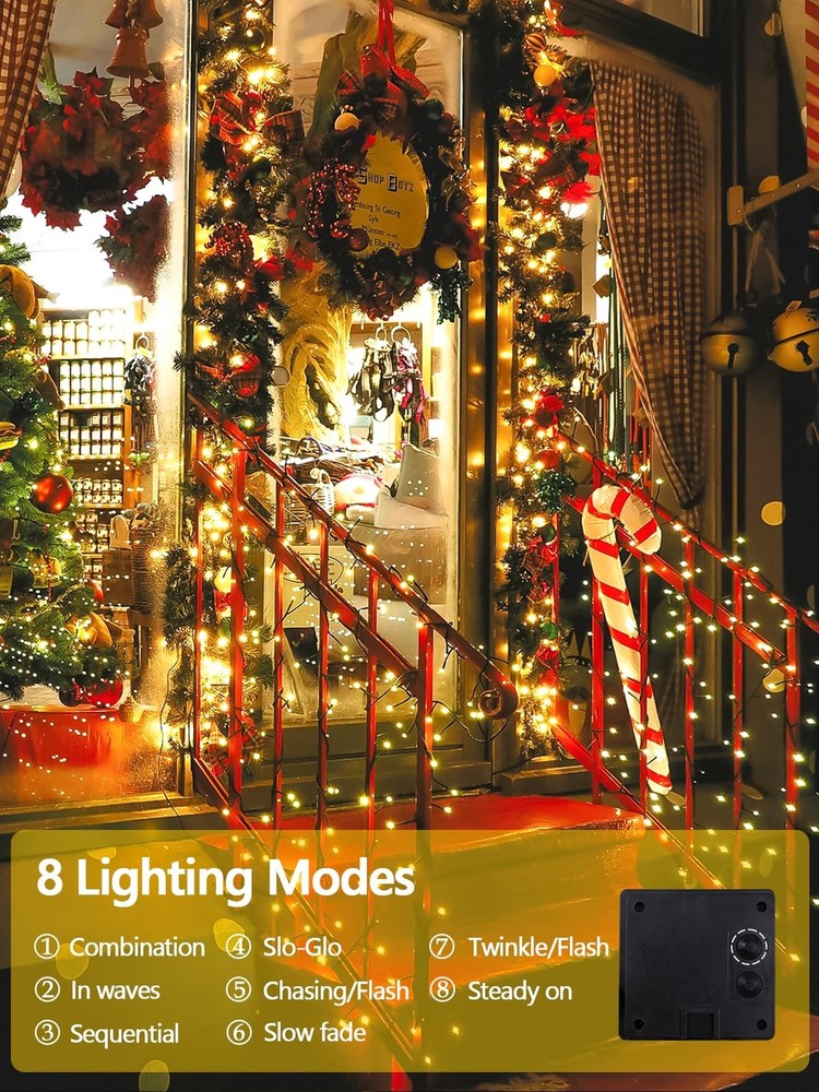 2 Pack 200 LED Solar String Lights for Outside, Solar Christmas Lights Outdoo...