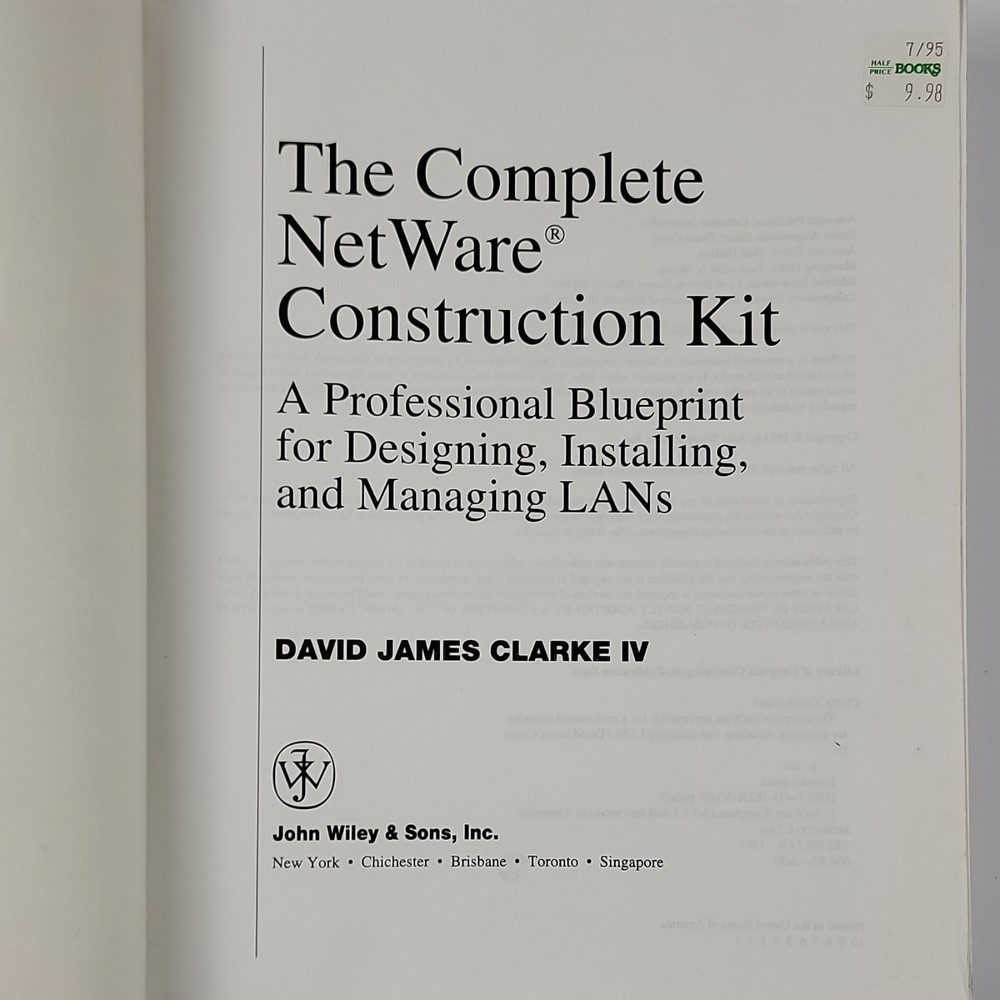 Vintage Complete NetWare Construction Kit D.J. Clarke LAN Textbbook Technology