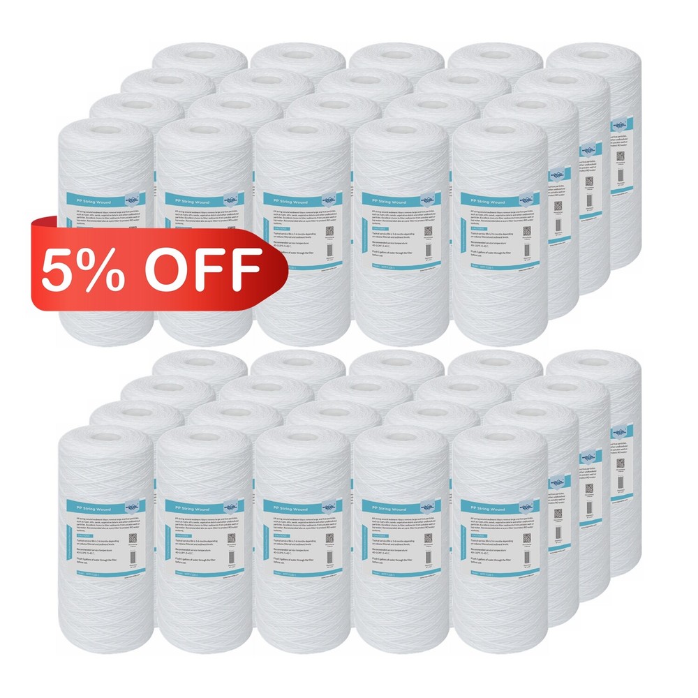 40 Pack 1/5/10 Micron 10" x 4.5" String Wound Sediment Water Filter for Big Blue