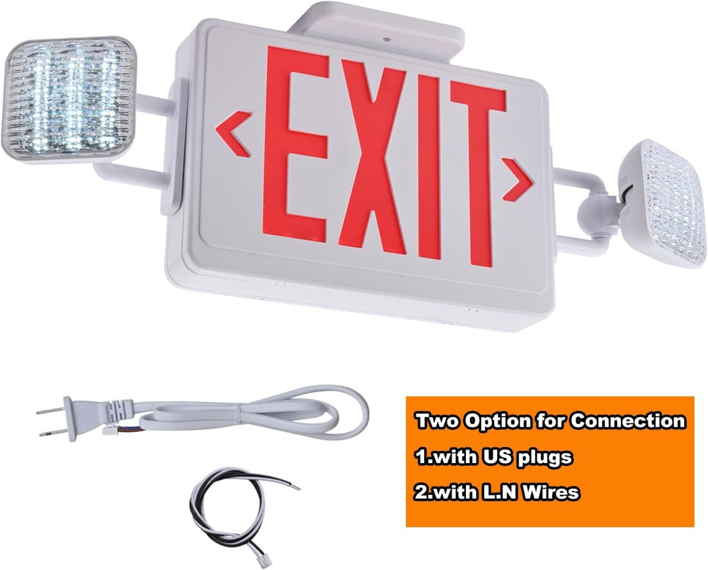 Red Exit Sign with Emergency Lights, 200Lm 3Hours Plug in Exit Sign Battery Back
