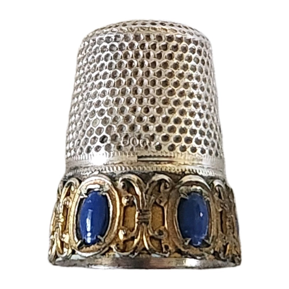 German Continental Silver 800 Gold THIMBLE Lapis Lazuli Cabochons C1920