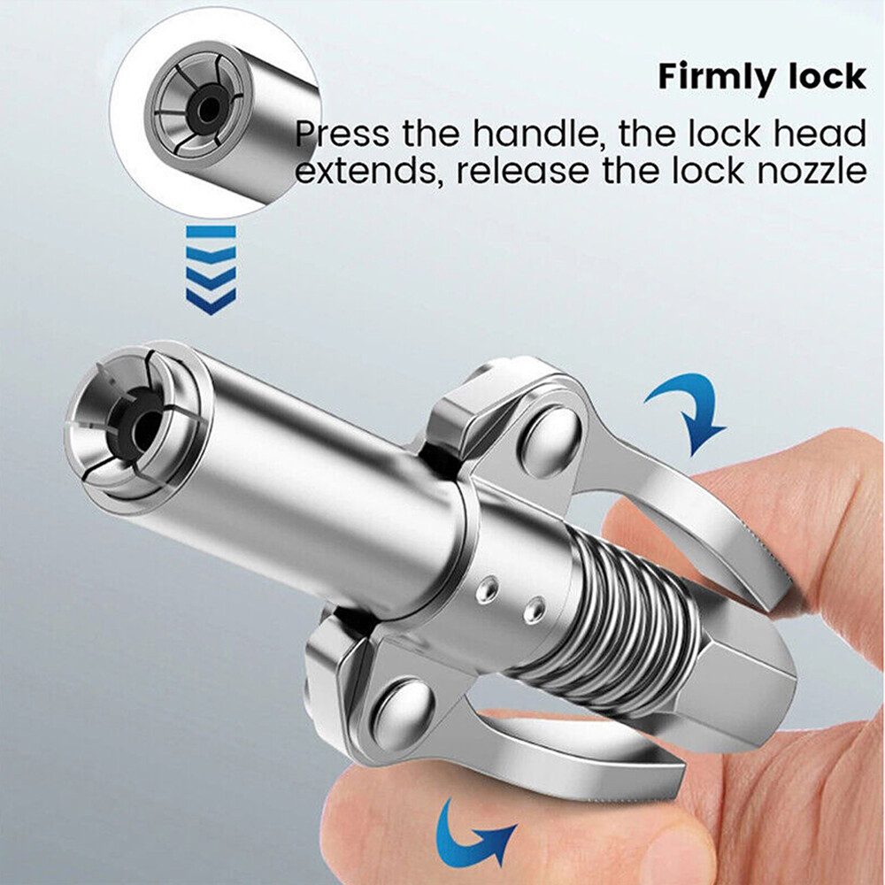 Grease Gun Coupler Double Handle Quick Release Lock On Coupling w/11.8" Hose