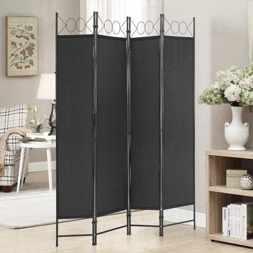 4 Panel Room Divider 6.8FT Steel Frame Screen Folding Privacy Divider