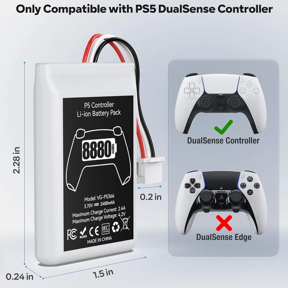 PS5 Controller Battery with 2 Packs X 8880Mwh High Capacity PS5 Controller Batte