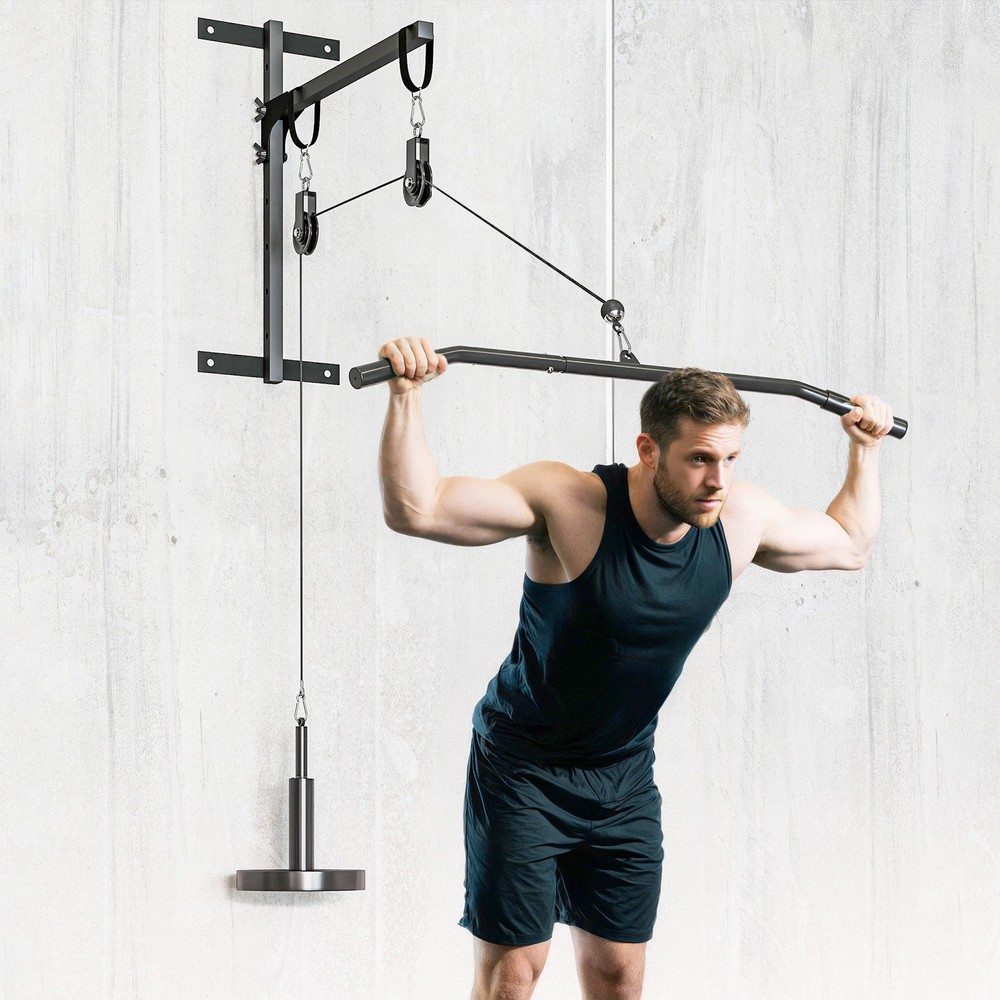 Cable Pulley System Home Gym LAT Pulldown & Bicep Curl w/ Loading Pin, Red